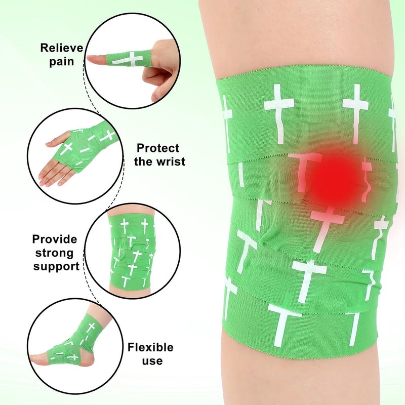 MiniInflat 2 Pcs Christian Cross Athletic Tape Sports Tape 2in x 23ft Religion Jesus Wrist Wrap for Soccer Football Baseball Gymnastics Christian Gift for Good Friday Easter(Green,Cross) - Image 3